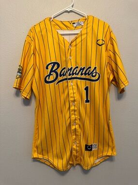 Evoshield Savannah Bananas pinstripe yellow button down jersey. Adult sz L